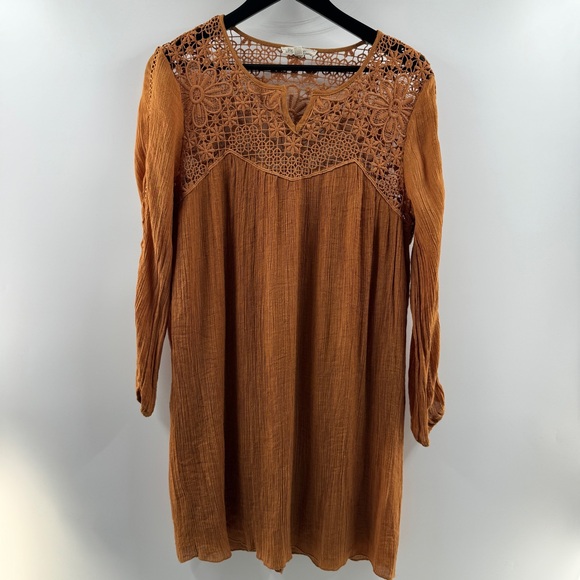 Rebellion Dresses & Skirts - Rebellion Boho Orange Crochet Yoke Dress Size Large